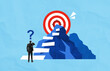 © ImageFlow - Businessman facing mountain path leading to target symbol as metaphor for achieving goals in modern flat style creative graphic piece artwork