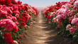 © Tahsin - A vibrant rose garden with red and pink blooms lining a pathway