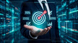 © Vactzone - Business goal setting and strategic success concept with businessman holding digital target icon and checklist, symbolizing planning, New achievement