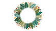 © Kebo - Circular frame design featuring various tropical leaves and floral elements, suitable for invitations
