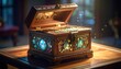 © Dwi - Antique Carved Wooden Music Box with Ornate Inlay Playing a Delicate Melody