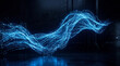 © esman - Abstract blue glowing particle wave flows dynamically across a dark, reflective digital surface in a futuristic environment.