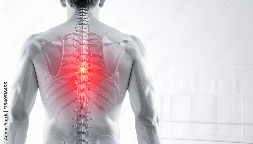 Spine Front Full Spine Anatomy Front View - Complete Vertebral Column with Red Pain ...