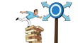 © ALAUDDIN - Man on unstable blocks facing multiple choices and business decisions.