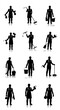 © Elzayady - Set of 12 Black Silhouette Cleaning Service Worker Vector Icons with Cleaning Supplies and Equipment for Housekeeping and Maintenance