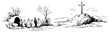 © Celestynka - Hand drawn sketch of the holy week landscape with the empty tomb and cross on a hill