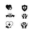 © MissSonia - Medical care silhouette icons set with hearts and shields on white background