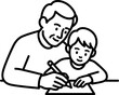 © logonv - Man assisting a kid with homework, depicting family learning and education. Outline vector illustration for parent and child support