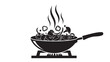 © Samra - Monochrome icon showing a wok stir-frying fresh ingredients on a stove, symbolizing delicious, fast, and healthy meal preparation for culinary themes