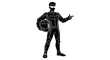 © rabbivay - A futuristic astronaut in a spacesuit holding a helmet pointing forward a striking black silhouette high quality professional detailed modern elegant stylish