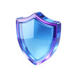 © Mitha - Blue Glassy 3D Shield Icon for Cybersecurity Data Protection Privacy and Network Safety Concept Isolated on White Background Realistic Translucent Glassmorphism Web Element for Security Software