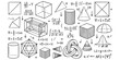 © GraphixEra - Hand drawn mathematics and geometry educational background with complex calculus formulas and 3D shapes vector illustration