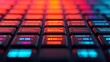 © Paph - Futuristic Keyboard Close-Up: Red and Blue Illuminated Keys with Data Display, Shallow Depth of Field