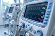 © Alice_Fame - High resolution ICU medical monitor with continuous heart rate, oxygen, and respiratory data in hospital for emergency treatment, patient stabilization, advanced clinical diagnostics, life support.