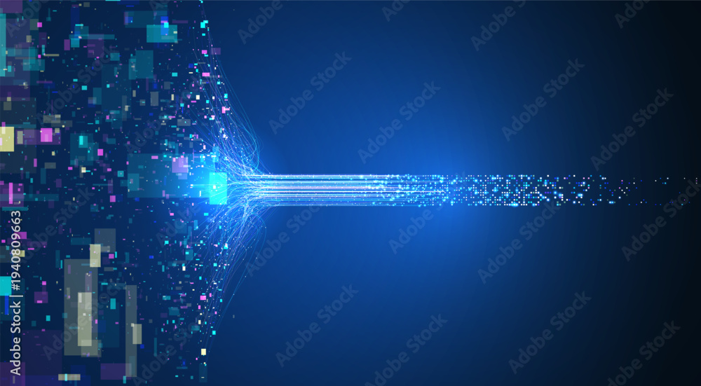 Dynamic digital data flow background. High-speed information stream ...