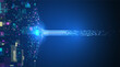 © Hilch - Dynamic digital data flow background. High-speed information stream with abstract particles and pixel blocks. Modern network connection concept for AI business, big data technology, science innovation