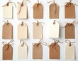 © Pete - Blank paper tags in various earth tones tied with twine. These labels are empty for custom text or designs, perfect for retail or craft projects.