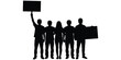 © Tauhidul - Protest silhouette illustration set, black white activism design, group demonstration motif artwork, unity advocacy symbol, people holding signs decorative motif, flat vector drawing