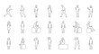 © RahmaWati - line art illustrations of diverse people walking running standing and sitting depicting everyday activities for ui and web design