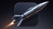© shahanaz - Detailed 3d model of advanced metallic rocket missile launching from dark square platform with orange fire burst against moody black gradient background sky