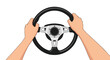 ©   - Hands gripping a steering wheel, illustrating the act of driving and vehicle control with precision and focus