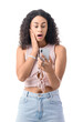 © Pixel-Shot - Surprised young African-American woman with modern mobile phone on white background