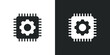 © SomDraw - Microchip processor icon with gear symbol representing hardware settings and automated computer technology processing power. Flat style sign. Solid glyph vector illustration