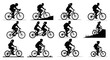 © MD - Nine black silhouettes of cyclists riding bicycles on transparent background