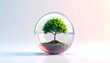 © Olla - Green tree growing inside glass sphere on gradient background in an environmental concept