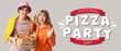 © Pixel-Shot - Beautiful young couple holding cardboard boxes with tasty pizzas on grey background