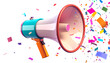 © Ember - Megaphone with confetti explosion for announcement celebration in 3D render style