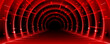 © klyaksun - Neon red arch tunnel with fast speed motion effect. Vector realistic illustration of futuristic corridor perspective with glowing LED lights, communication technology, abstract laser illuminated space