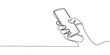 © Creative Tania - Minimalist one line drawing of two hands holding a smartphone against a white background Vector, illustration