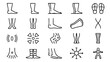 © iconset Icons-Studio - Thirty white outline icons of feet and legs on a dark backdrop.
