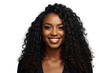 © Michael - Beautiful black woman smiling with curly hair, headshot portrait on transparent background showcasing happiness