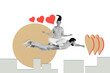 © deagreez - Composite trend artwork sketch image photo collage of like love feeling bonding young guy fly fist heart superman lady sit back meditate