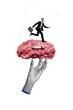 © deagreez - Vertical photo collage of serious smart businessman run brain organ smart thought idea hand hold cortex isolated on painted background