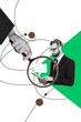 © deagreez - Vertical sketch 3d artwork collage poster of serious businessman surf tablet message notification magnifier zoom search vacancy