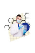 © deagreez - Vertical picture collage doctor medical work scientist experiment glass tubes liquid test vaccine cure checkered background