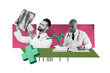© deagreez - 3d sketch poster trend collage image of two doctor man worker hold x-ray scan result examination chest cancer american write insurance