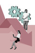 © deagreez - Vertical collage picture young businesswoman man cogwheel business browsing laptop freelancer project manager organization setting