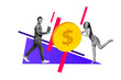 © deagreez - Creative collage poster young woman man traders remote job online earnings dollar currency profit income money drawing background