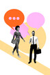 © deagreez - Poster vertical art banner collage of two happy girl guy business people bubble communication icon chatterbox speech notification