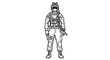 © masa - Soldier in tactical gear with assault rifle, illustration, outline drawing