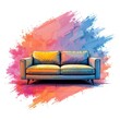 © PomPam - Modern Sofa Pastel Clipart: Spring Brushstrokes, Soft Glow, Minimal Art, Isolated, White Backdrop, High-Res PNG for Design Projects