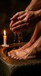© MMerellinn - Maundy Thursday observance, Jesus Christ washing feet of disciples, sacred ritual of humility, Christian tradition of service, Last Supper symbolism