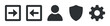 © Khmel - Set of five dark grey user interface icons for login, logout, profile, security, and settings presented in a minimalist flat design style for web or app development