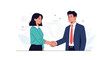 © CreativeGrid - Businessman and businesswoman shaking hands in a professional setting symbolizing a successful deal, partnership, or job interview.