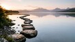 © AlignedArt - Stepping stones path across calm lake water of journey to success, long term goals achievement and life progress concept