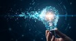 © florynstudio3 - Hand holds a lightbulb constructed of light, with digital connections sparking outwards